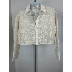 NWT Jason Wu Ivory Lace Button Front Cropped Shirt Women's Size XS Fairycore